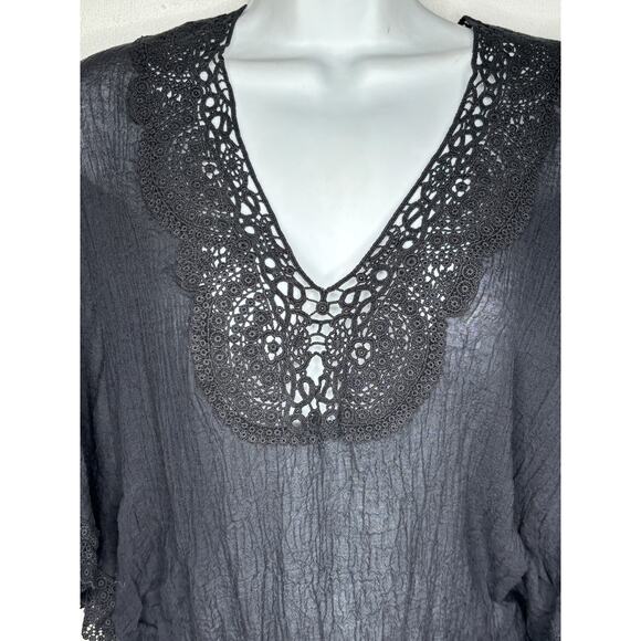 Eberjey NWT Women Solid Liberty Lace Trim Romper Black Crochet Swim Cover-Up S/M - Picture 6 of 8